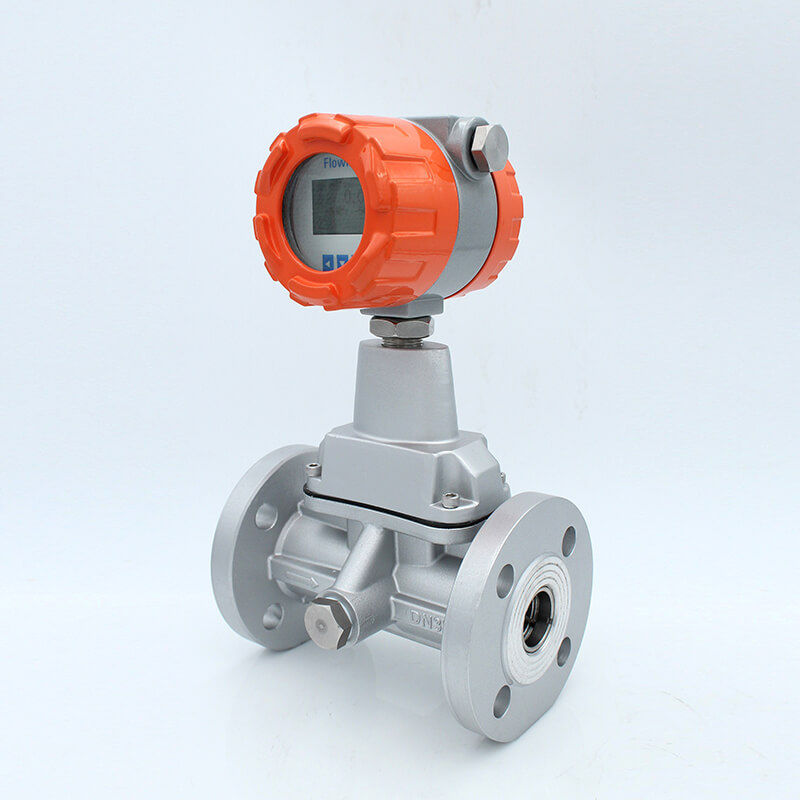 Precession vortex flow meter body with guide blades and sensor head
