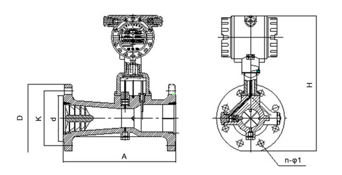 Precession vortex flow meter size and dimension chart by nominal diameter