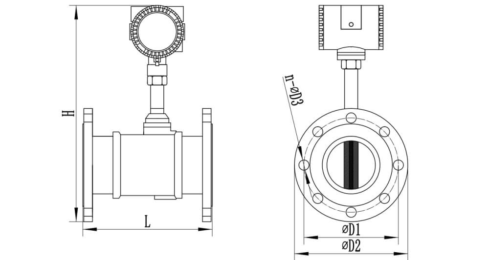 Vortex flow meter straight run dimension chart by nominal diameter